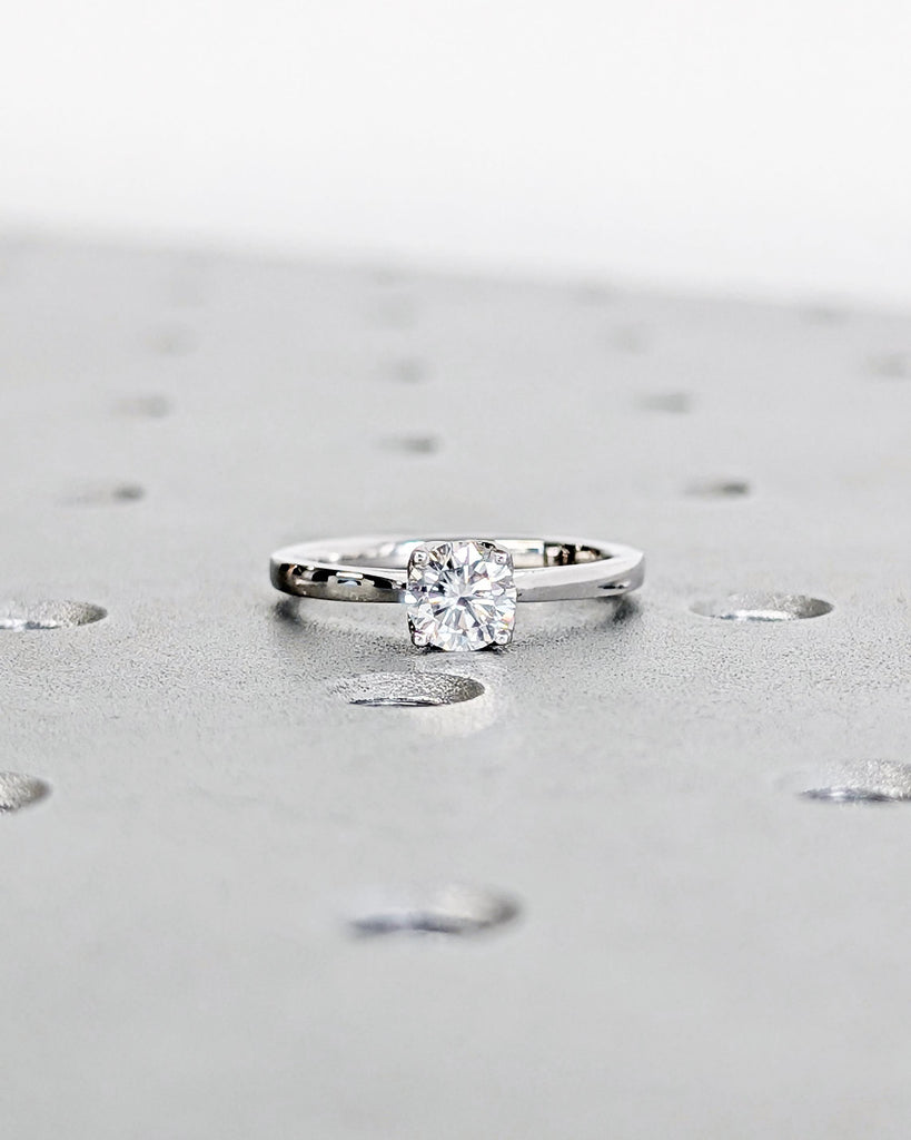 Vintage Tulip Setting Round Moissanite Engagement Ring, 14k White Gold, Solitaire Ring, Tulip Ring, Cathedral Setting Simple Engagement Ring image #3