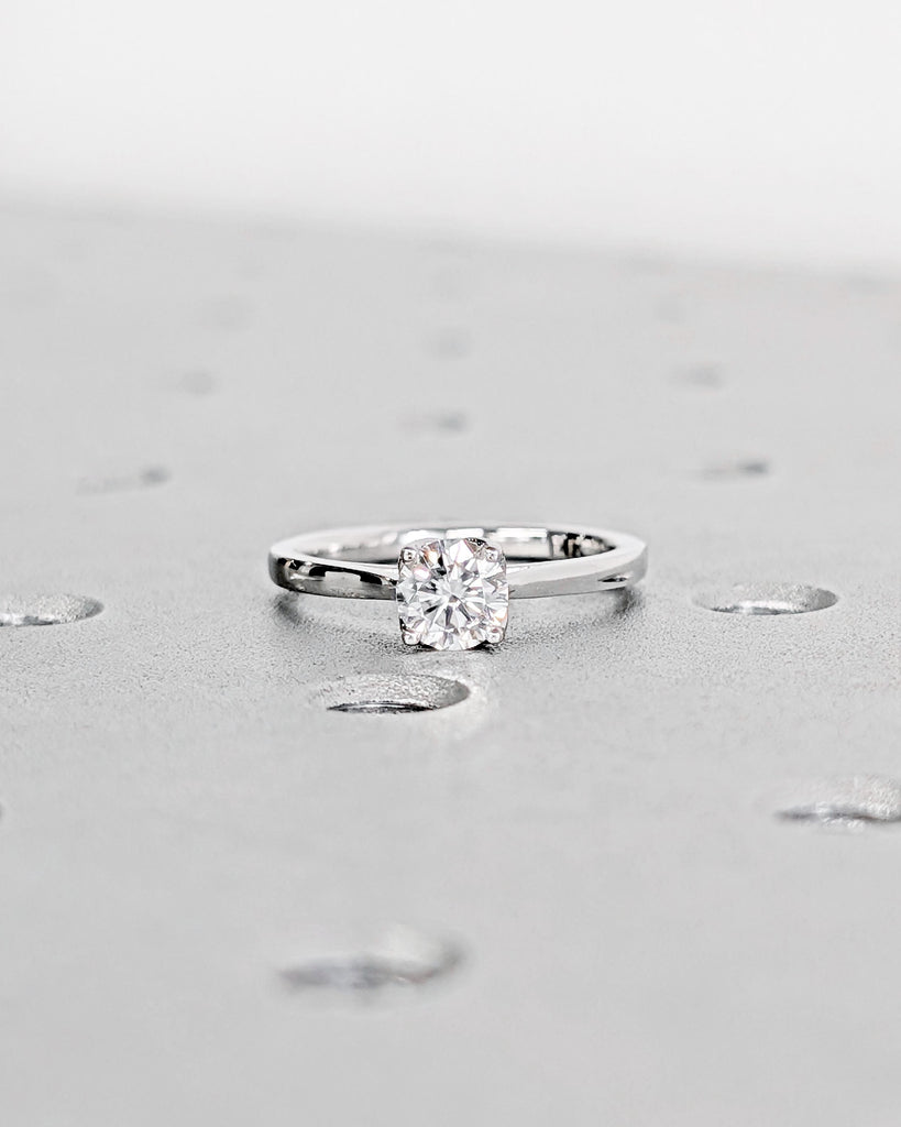 Vintage Tulip Setting Round Moissanite Engagement Ring, 14k White Gold, Solitaire Ring, Tulip Ring, Cathedral Setting Simple Engagement Ring image #4