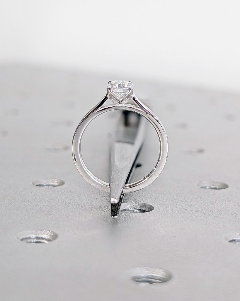 Vintage Tulip Setting Round Moissanite Engagement Ring, 14k White Gold, Solitaire Ring, Tulip Ring, Cathedral Setting Simple Engagement Ring image #8