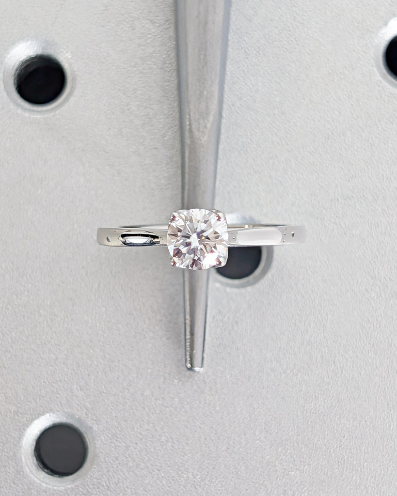 Vintage Tulip Setting Round Moissanite Engagement Ring, 14k White Gold, Solitaire Ring, Tulip Ring, Cathedral Setting Simple Engagement Ring image #10