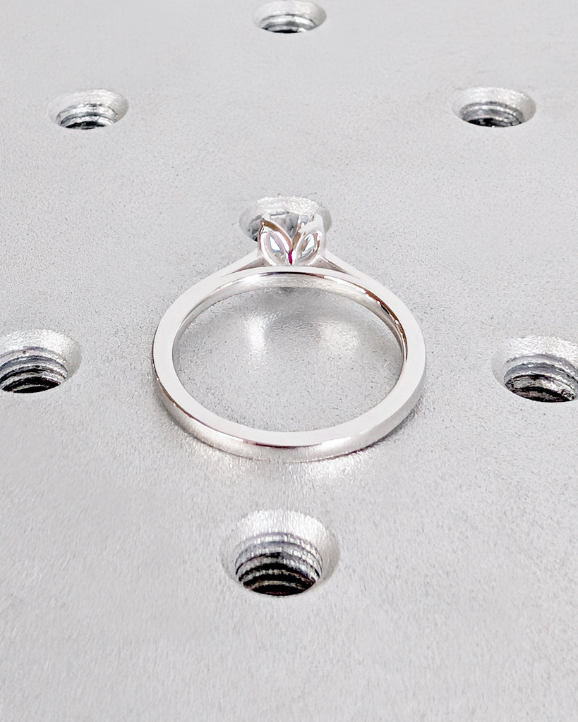 Vintage Tulip Setting Round Moissanite Engagement Ring, 14k White Gold, Solitaire Ring, Tulip Ring, Cathedral Setting Simple Engagement Ring image #7