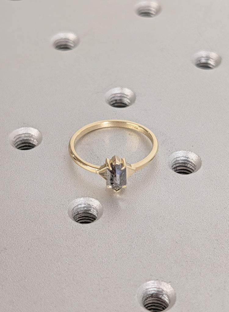 Hexagon Cut Salt and Pepper Diamond Ring, 14K Yellow Gold Engagement Rings, Talon Prong Setting, Gold Wedding Rings, Promise Ring For Her image #5