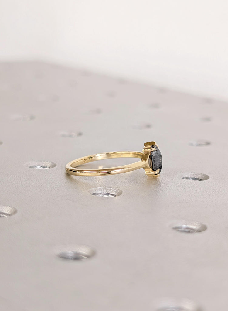 Hexagon Cut Salt and Pepper Diamond Ring, 14K Yellow Gold Engagement Rings, Talon Prong Setting, Gold Wedding Rings, Promise Ring For Her image #6
