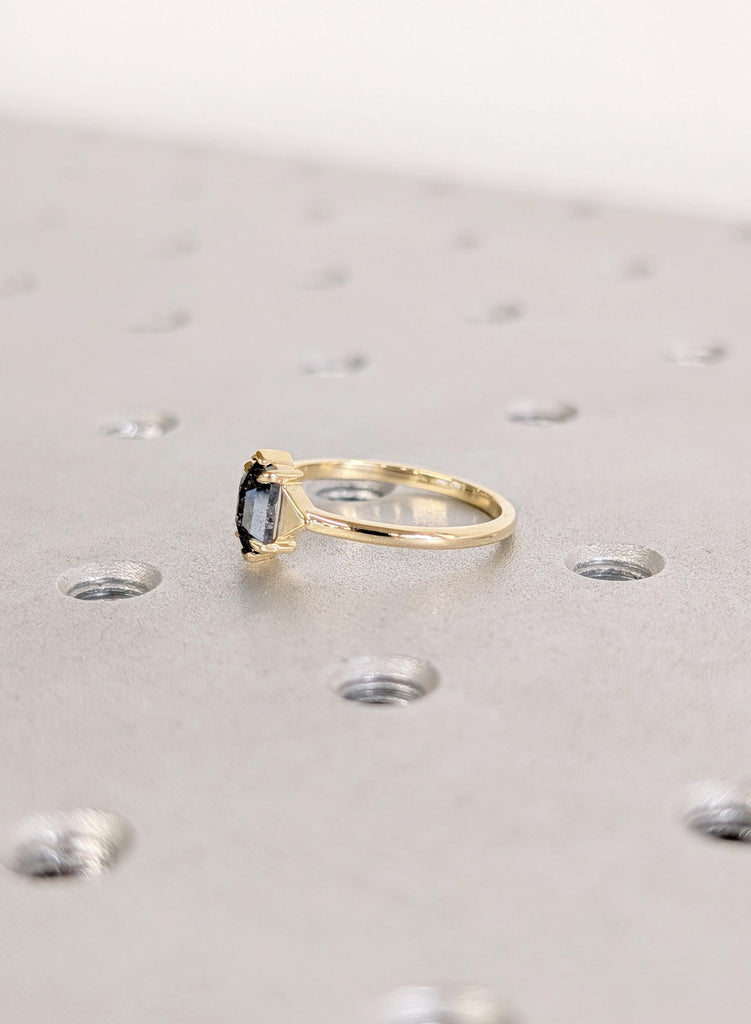 Hexagon Cut Salt and Pepper Diamond Ring, 14K Yellow Gold Engagement Rings, Talon Prong Setting, Gold Wedding Rings, Promise Ring For Her image #7