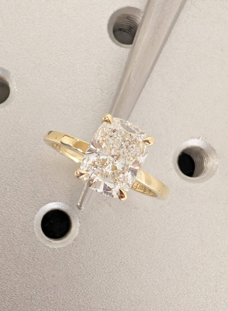 14K Yellow Gold Lab Grown Diamond, Certified Antique Diamond Engagement Rings, Diamond Solitaire Wedding Rings, Cushion Promise Ring For Her image #14
