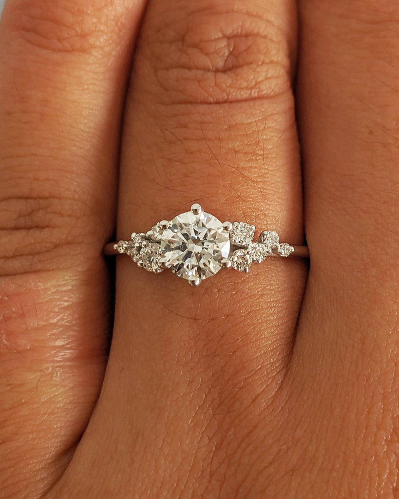 Unique Snowdrift Cluster Promise Ring: Round cut Moissanite, 14K White Gold, Art Deco Wedding Ring image #2
