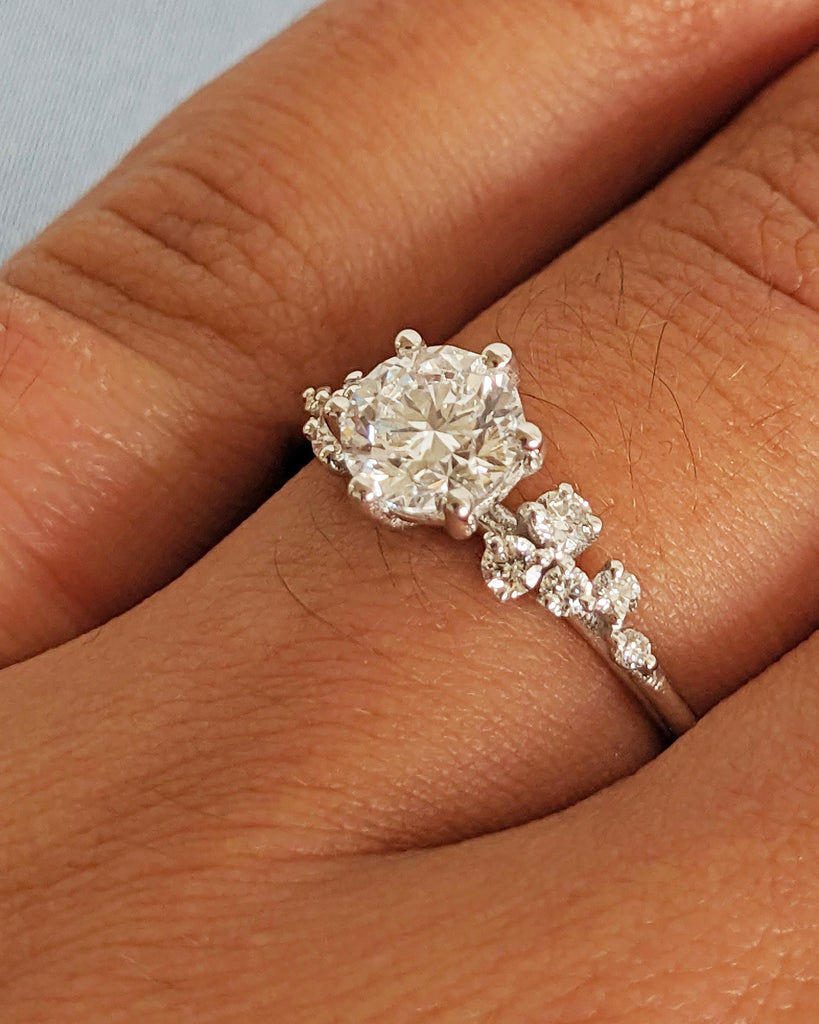 Unique Snowdrift Cluster Promise Ring: Round cut Moissanite, 14K White Gold, Art Deco Wedding Ring image #10