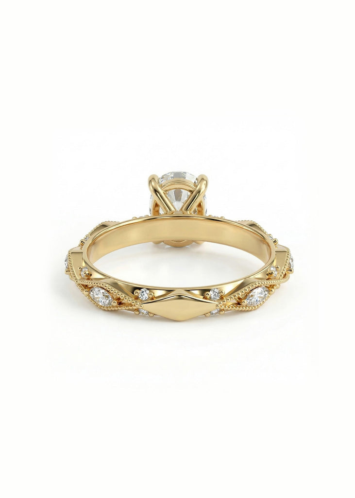 1.5ct IGI Certified Old Mine Cut Elongated Cushion Lab Grown Diamond Engagement Ring | Vintage 18k Yellow Gold Ring for Women image #2
