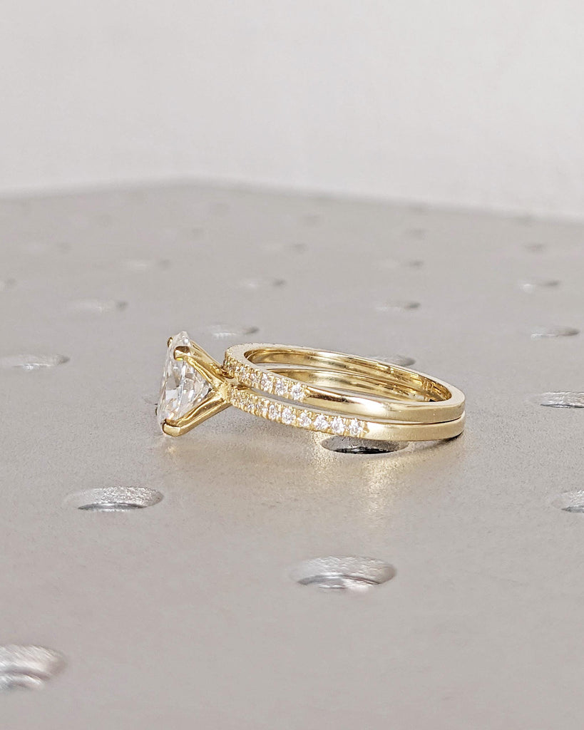 Oval Moissanite Engagement Ring Set | Vintage Yellow Gold Bridal Set | Art Deco Wedding Ring Set | Diamond Bridal Set | Promise Ring for Her image #8