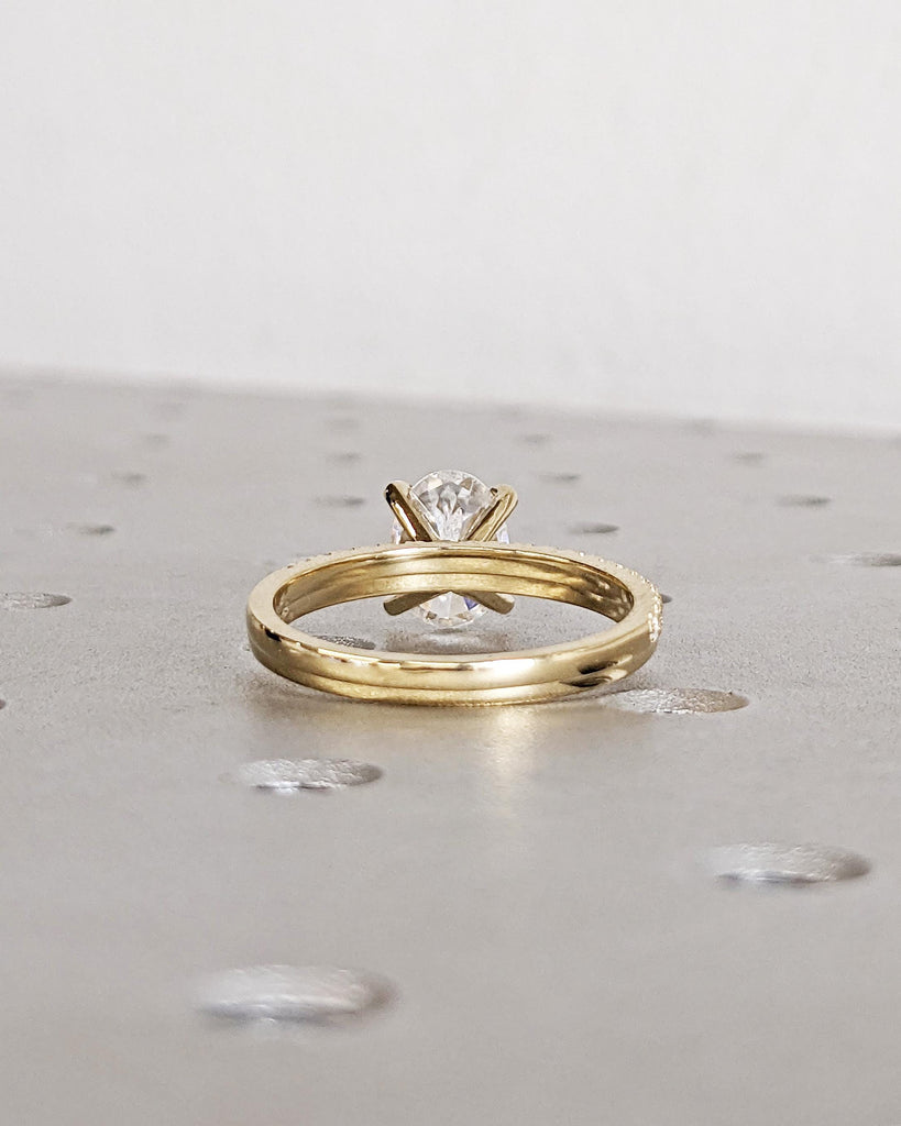 Oval Moissanite Engagement Ring Set | Vintage Yellow Gold Bridal Set | Art Deco Wedding Ring Set | Diamond Bridal Set | Promise Ring for Her image #7