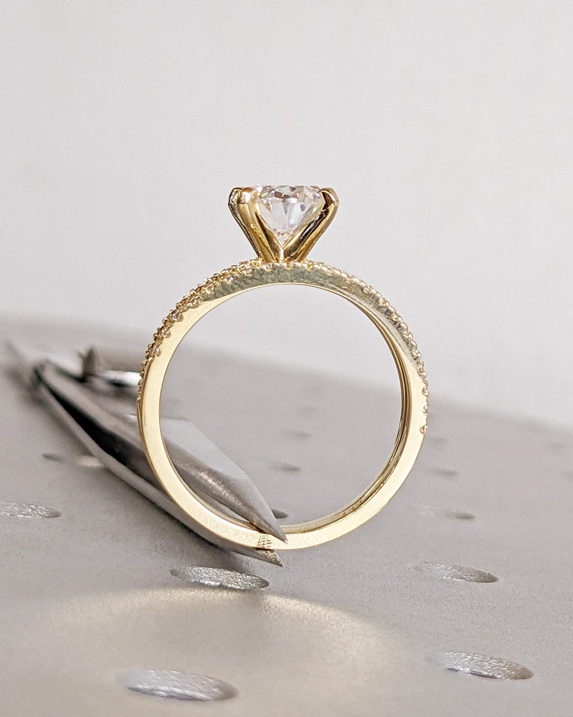 Oval Moissanite Engagement Ring Set | Vintage Yellow Gold Bridal Set | Art Deco Wedding Ring Set | Diamond Bridal Set | Promise Ring for Her image #6