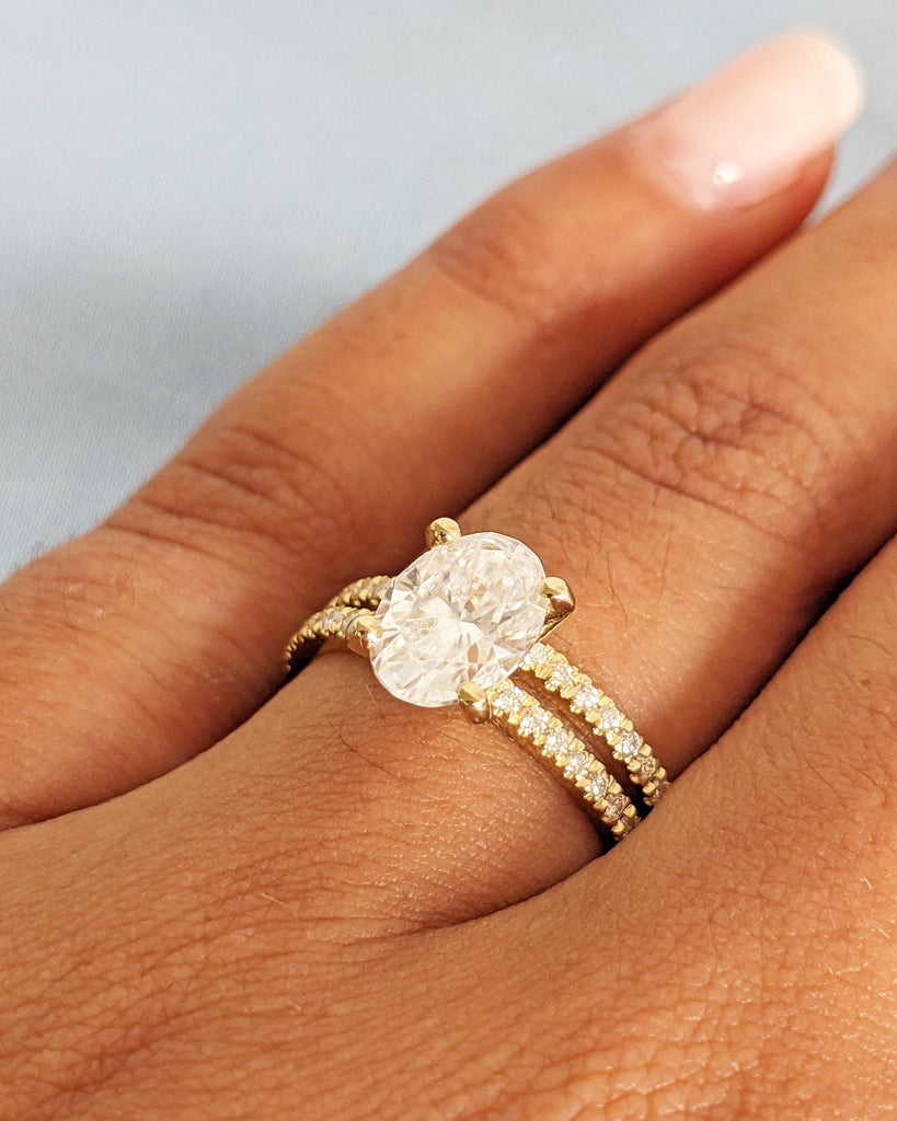 Oval Moissanite Engagement Ring Set | Vintage Yellow Gold Bridal Set | Art Deco Wedding Ring Set | Diamond Bridal Set | Promise Ring for Her image #10