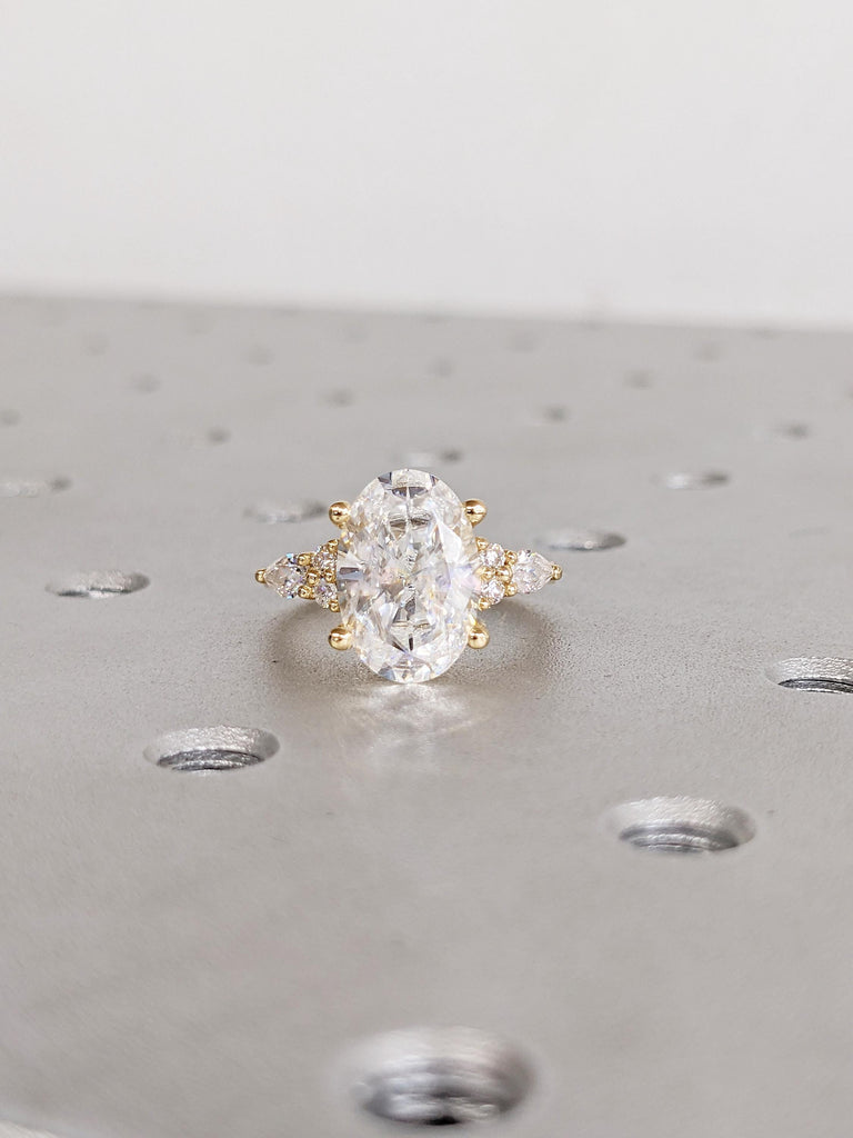 Diamond Cluster Ring, Oval Engagement Ring, 18k Solid Gold Promise Ring for Her, 3 Carat Lab Grown Diamond Ring for Women, Statement Rings image #5