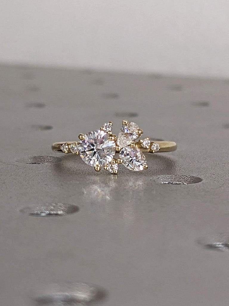 14k/18k Gold Cluster Ring | D VVS Clarity Lab Diamond Cluster Engagement Ring | Yellow Gold Stacking Rings | Dainty Promise Ring for Her