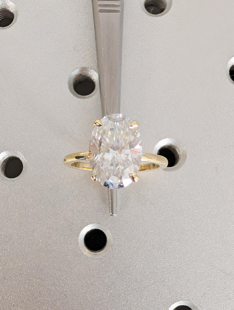Art Deco 14K Gold Moissanite Halo Diamond Engagement Ring, Custom Oval Cut Moissanite Ring, Women Proposal Ring, Personalized Gift For Her image #7