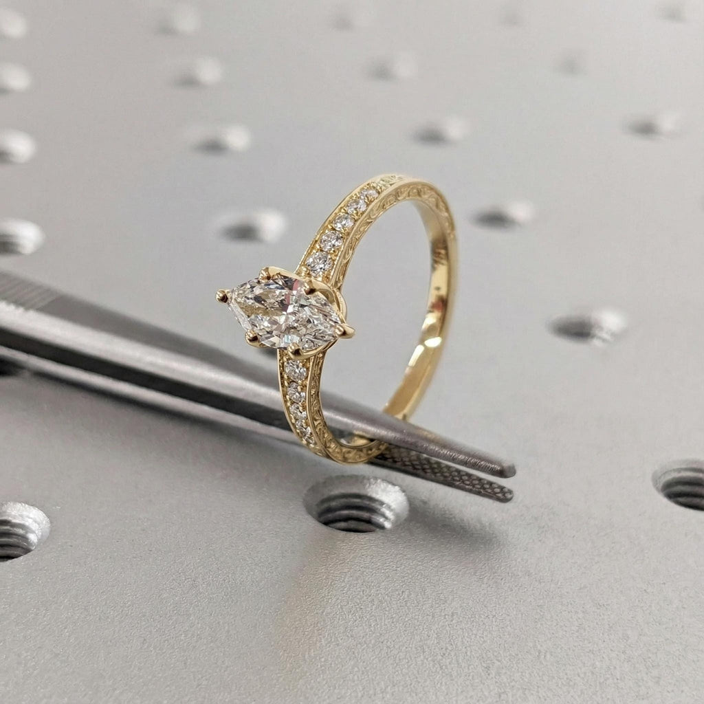 18k Gold Promise Ring for Her, Marquise Engagement Ring, Lab Grown Diamond Ring