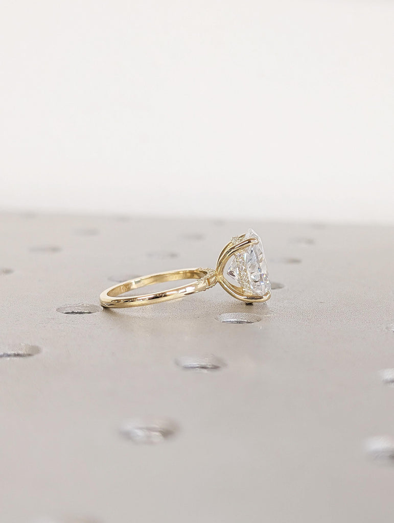 3ct Oval Crush Ice Moissanite Engagement Ring, 14K Solid Yellow Gold Hidden Halo Diamond Wedding Ring, Personalized Proposal Ring For Her image #3