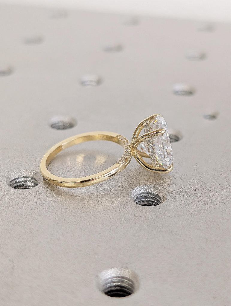 3ct Oval Crush Ice Moissanite Engagement Ring, 14K Solid Yellow Gold Hidden Halo Diamond Wedding Ring, Personalized Proposal Ring For Her image #7