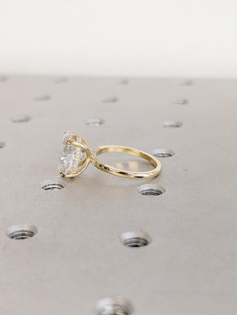 3ct Oval Crush Ice Moissanite Engagement Ring, 14K Solid Yellow Gold Hidden Halo Diamond Wedding Ring, Personalized Proposal Ring For Her image #5
