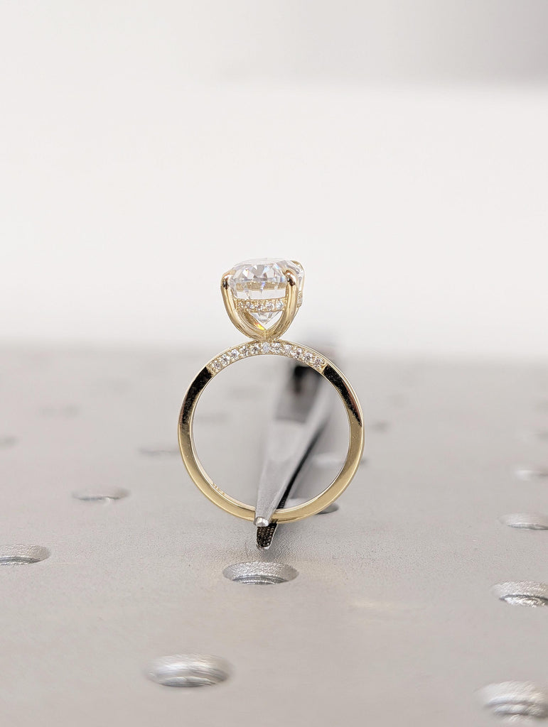 3ct Oval Crush Ice Moissanite Engagement Ring, 14K Solid Yellow Gold Hidden Halo Diamond Wedding Ring, Personalized Proposal Ring For Her image #8