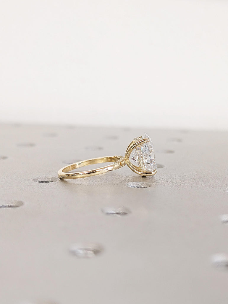 3ct Oval Crush Ice Lab Diamond Ring, 14K Solid Yellow Gold Hidden Halo Diamond Wedding Ring, Custom Bridal Jewelry, Promise Ring for Her image #2