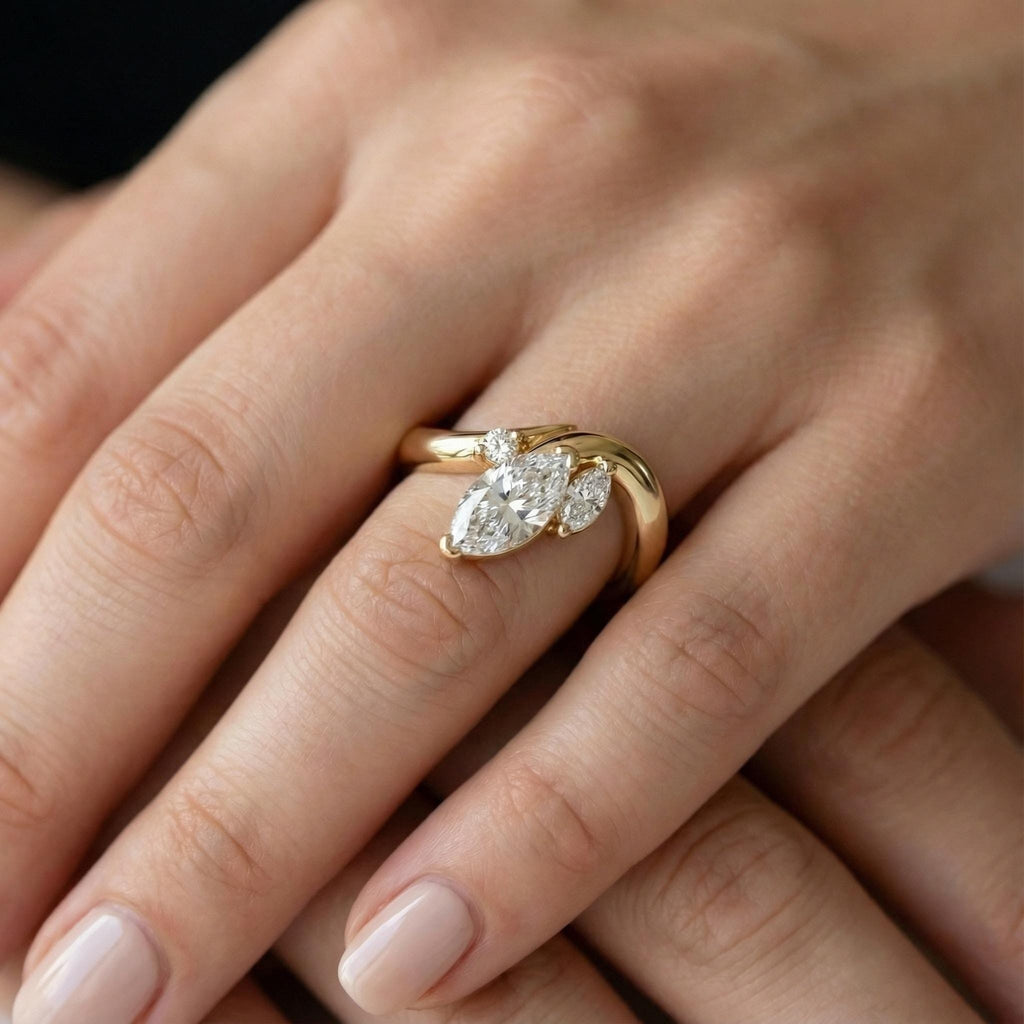 Marquise Diamond Engagement Ring | Genuine Lab Grown Diamond Anniversary Ring | Unique Proposal Ring for Her | Two Prong Setting Ring Gift image #2