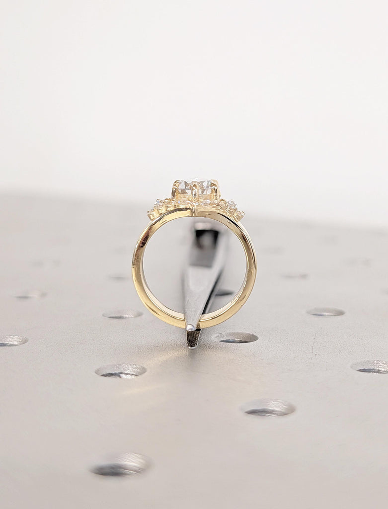 Art Deco Lab Grown Diamond Ring, Pear Shaped Engagement Ring, Vintage Style 18k Solid Gold Anniversary Rings for Women, Diamond Cluster Ring image #4