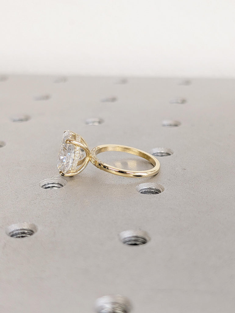 3ct Oval Cut Lab Diamond Engagement Ring, Art Deco Hidden Halo Diamond, 14K Solid Gold Women's Wedding Band image #6