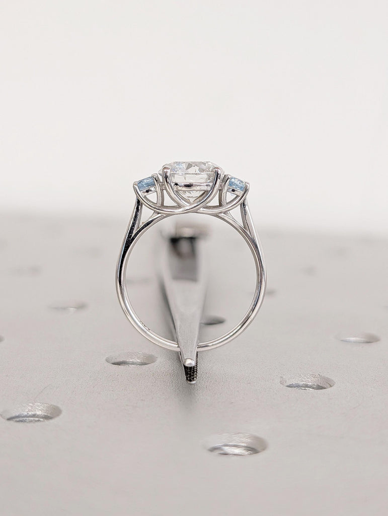 Art Deco 14k White Gold Three Stone Ring, Aquamarine & Lab Diamond Engagement Ring image #6