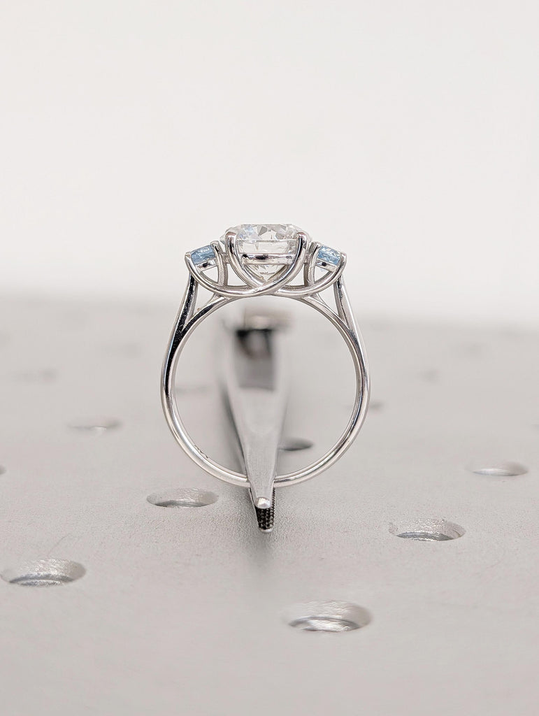 Trellis Setting Ring, 14k White Gold Aquamarine Moissanite Engagement Ring, Vintage Style Rings image #1