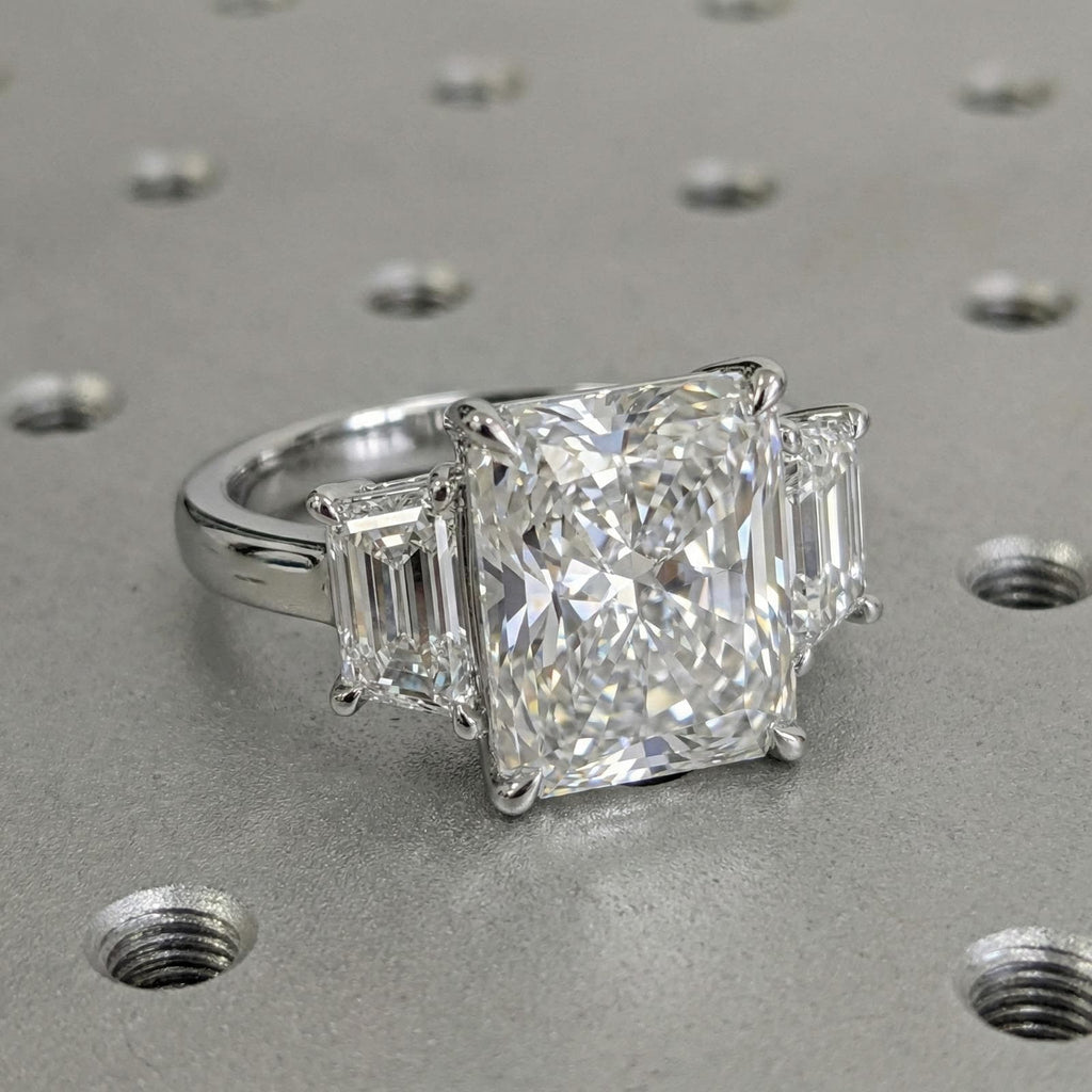 Radiant cut 5ct Moissanite Engagement Ring | Solid Gold Three Stone Wedding Anniversary Ring Gift for Wife | Big Carat Statement Ring image #3