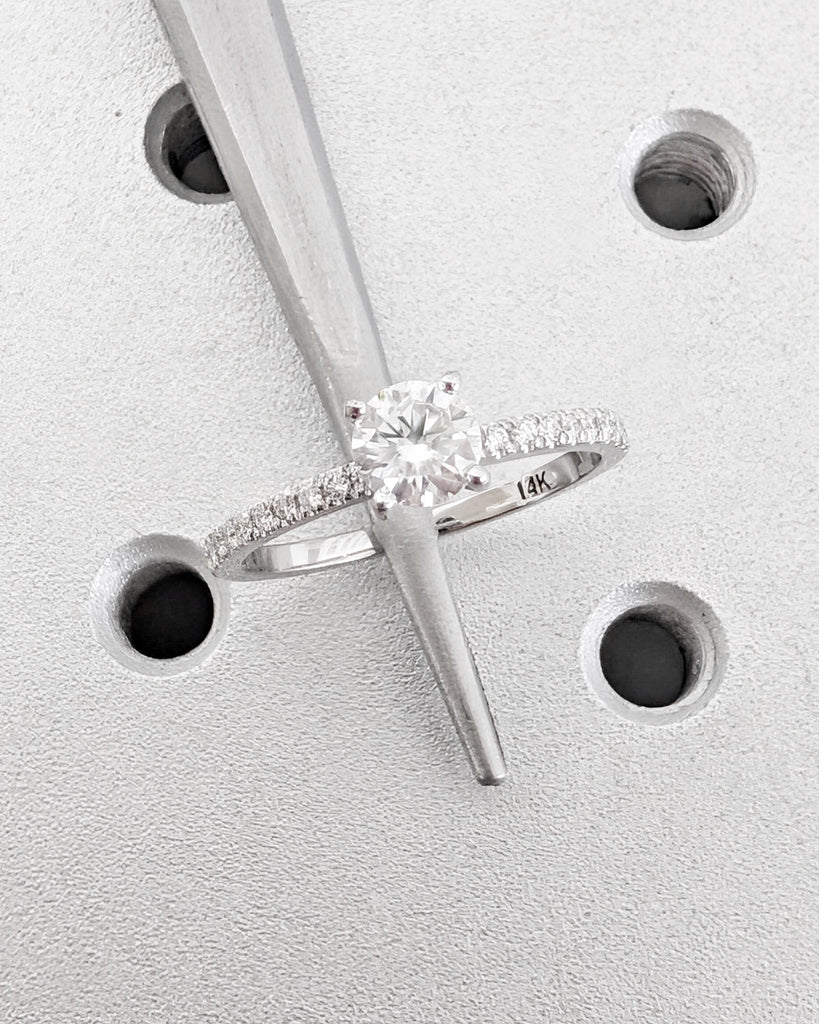 Round Lab Created Diamond Ring, Pave Half Eternity Wedding White Gold Ring, 0.5 to 4 CT Promise Ring for Her, Anniversary Ring Gift for Wife image #6