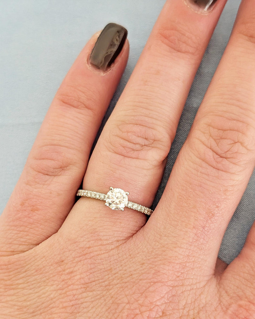 Round Lab Created Diamond Ring, Pave Half Eternity Wedding White Gold Ring, 0.5 to 4 CT Promise Ring for Her, Anniversary Ring Gift for Wife image #3