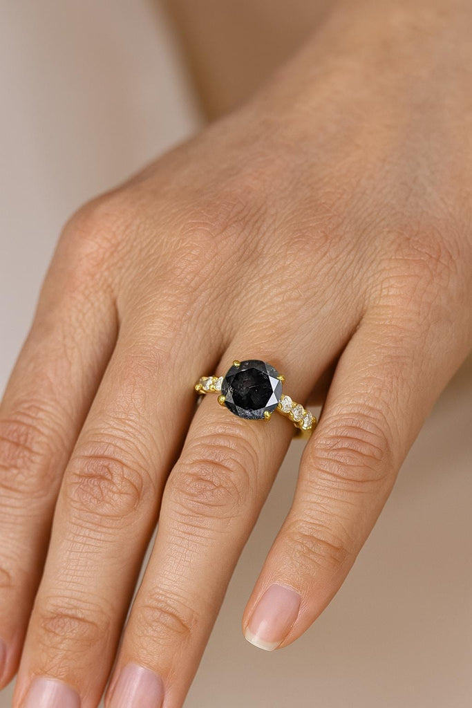 Salt and Pepper Diamond Vintage Rings for Women, 14k Solid Gold Round Engagement Ring image #1