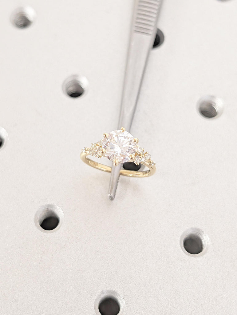 Lab Grown Diamond Engagement Ring, Snowdrift Cluster, Unique Gold Wedding Ring image #15