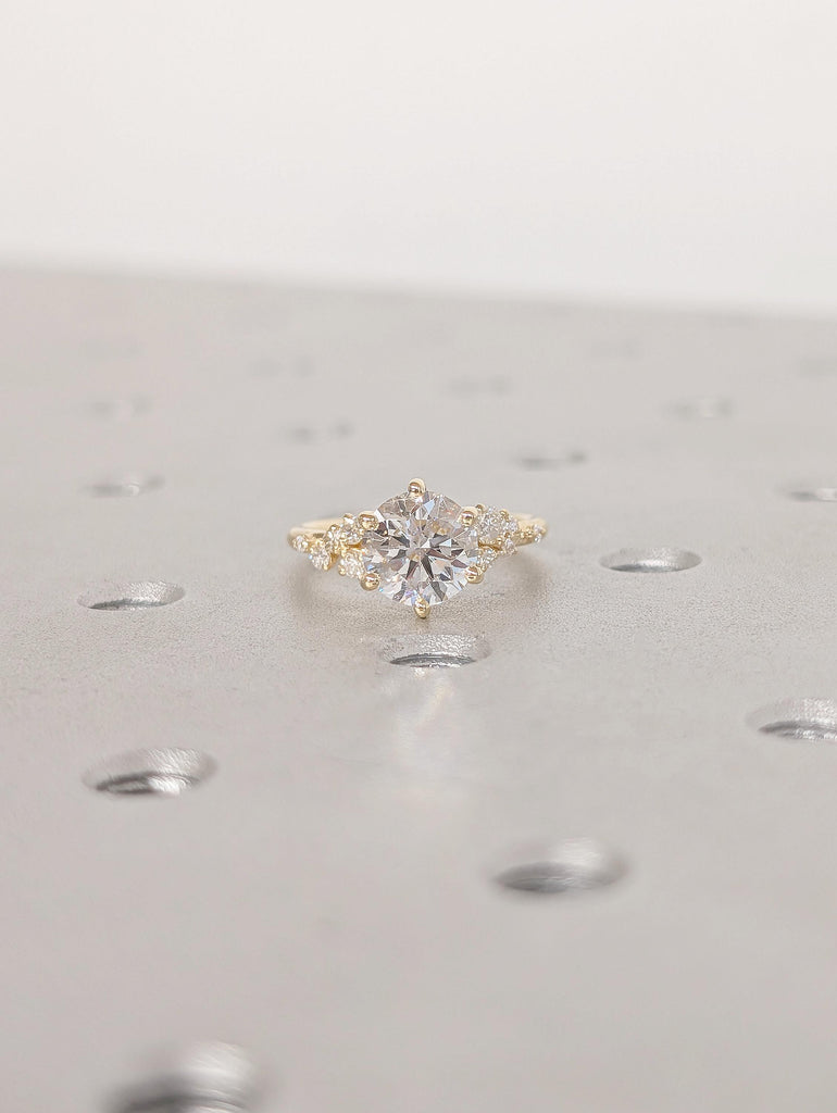 Lab Grown Diamond Engagement Ring, Snowdrift Cluster, Unique Gold Wedding Ring image #14