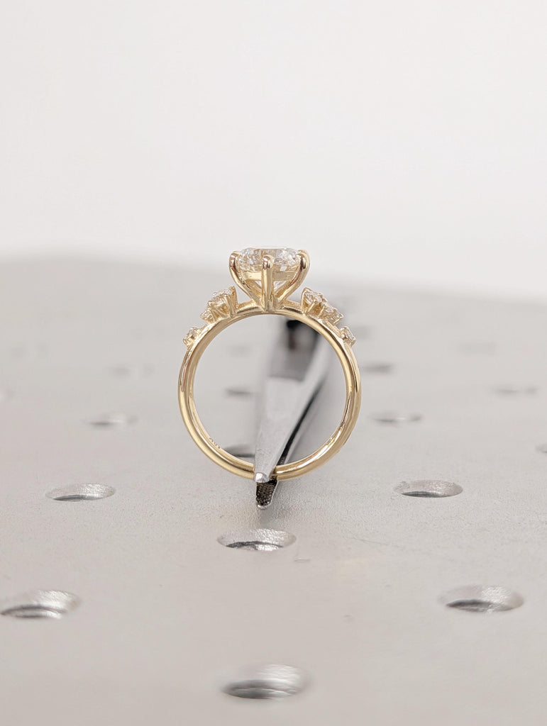 Round Moissanite Ring, Winter Engagement Ring, 18k Yellow Gold 6 Prongs Anniversary Ring for Women, Unique Snowdrift Cluster Diamond Ring image #4