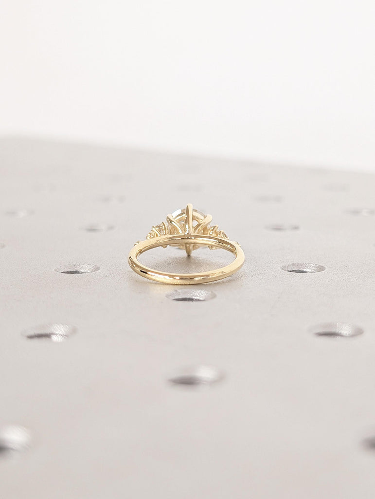 Round Moissanite Ring, Winter Engagement Ring, 18k Yellow Gold 6 Prongs Anniversary Ring for Women, Unique Snowdrift Cluster Diamond Ring image #7