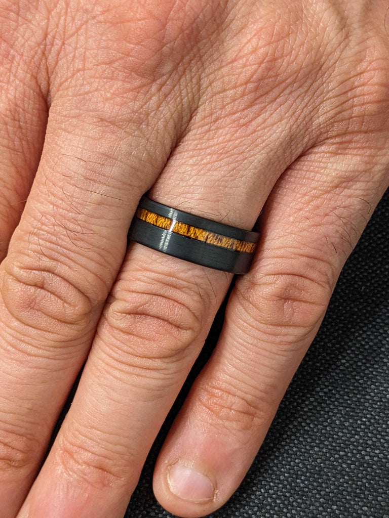 8MM Black Tungsten Ring with Wood Inlay | Brushed Mens Engagement Ring
