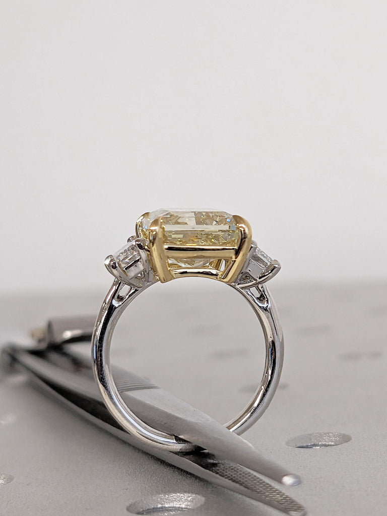 Radiant Cut Yellow Lab Diamond Ring, 925 Silver Ring, Gold Plated Two Toned Ring image #6