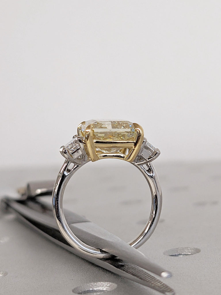 925 Silver Fancy Yellow Lab Grown Diamond Engagement Rings for Women | Radiant cut Three Stone Wedding Ring Anniversary Gift image #4