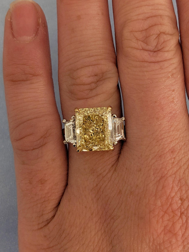 Radiant Cut Yellow Lab Diamond Ring, 925 Silver Ring, Gold Plated Two Toned Ring image #7