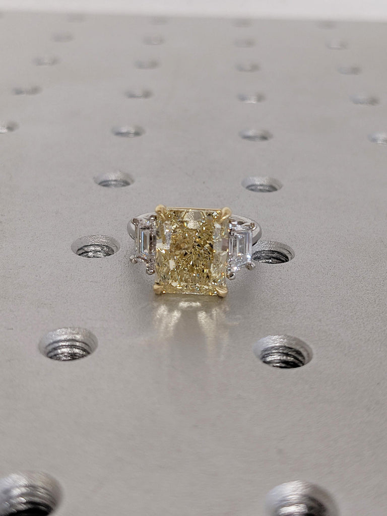 Radiant Cut Yellow Lab Diamond Ring, 925 Silver Ring, Gold Plated Two Toned Ring image #8