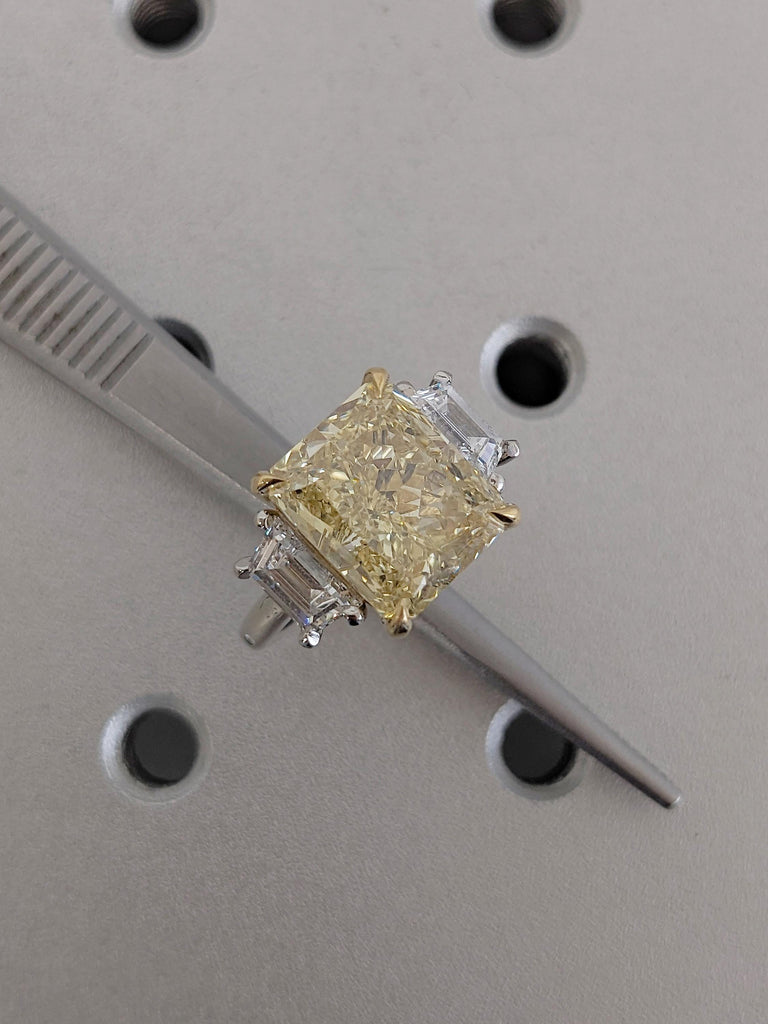Radiant Cut Yellow Lab Diamond Ring, 925 Silver Ring, Gold Plated Two Toned Ring image #3