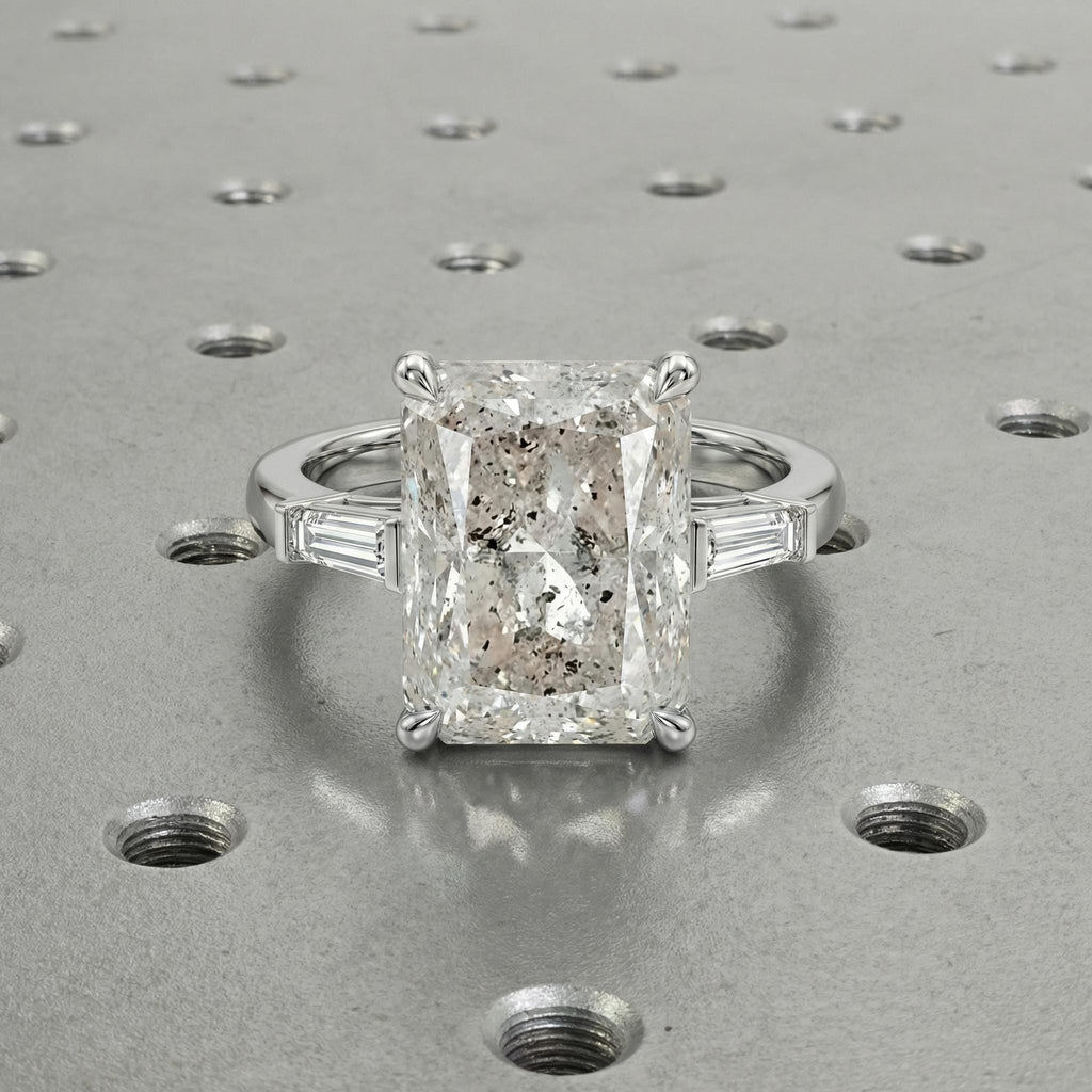 Salt and Pepper Diamond Galaxy Engagement Ring - Raw Diamond - Salt Pepper Diamond - OOAK Ring - Grey Diamond - Radiant Diamond - Gray 6ct
