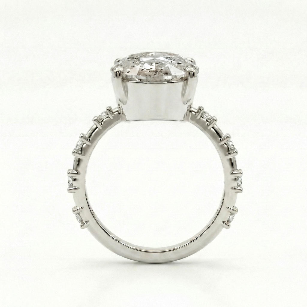 Salt and Pepper Diamond Galaxy Engagement Ring - Raw Diamond - Salt Pepper Diamond - OOAK Ring - Grey Diamond - Oval Diamond - Gray 5ct image #4