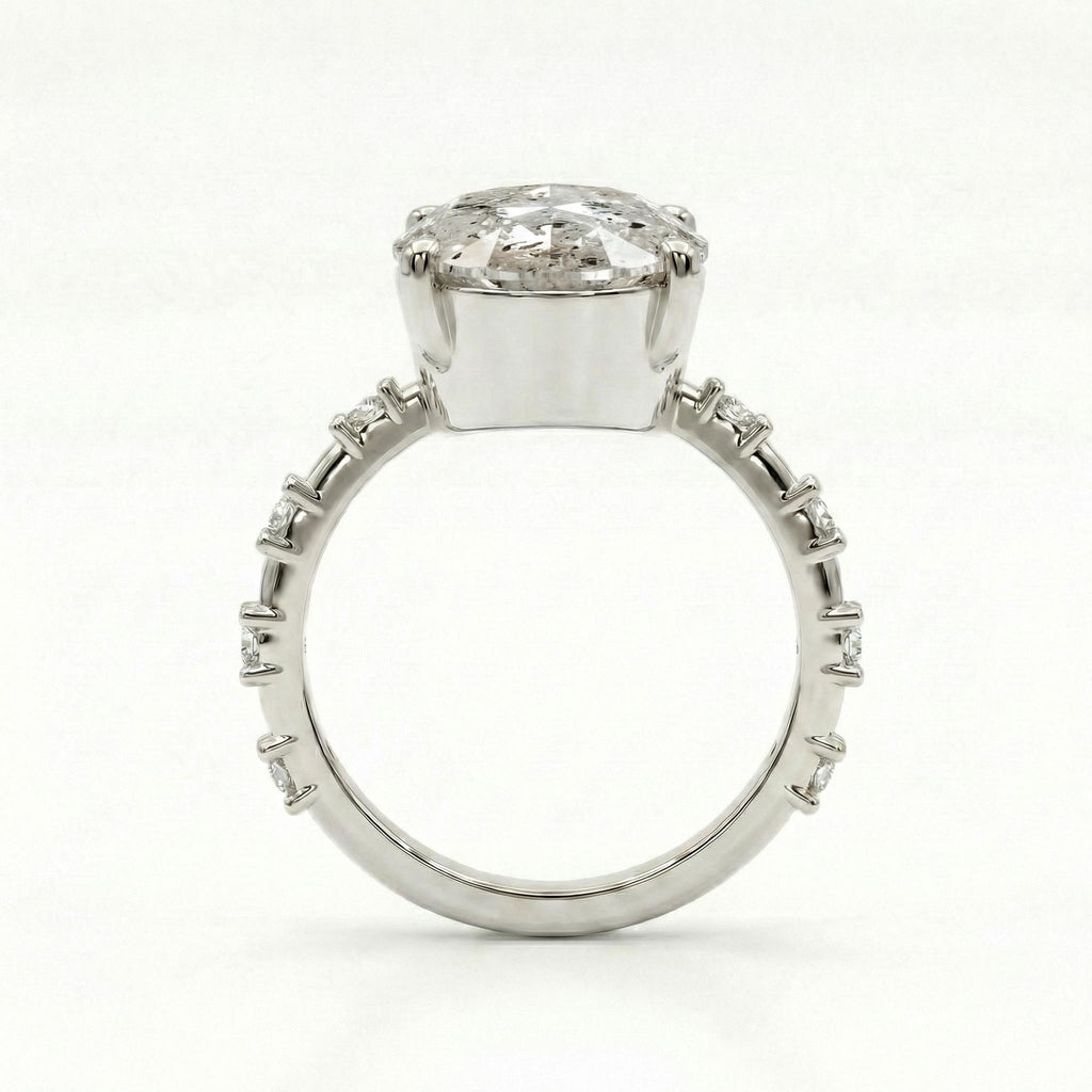 Salt and Pepper Diamond Galaxy Engagement Ring - Raw Diamond - Salt Pepper Diamond - OOAK Ring - Grey Diamond - Oval Diamond - Gray 5ct image #5