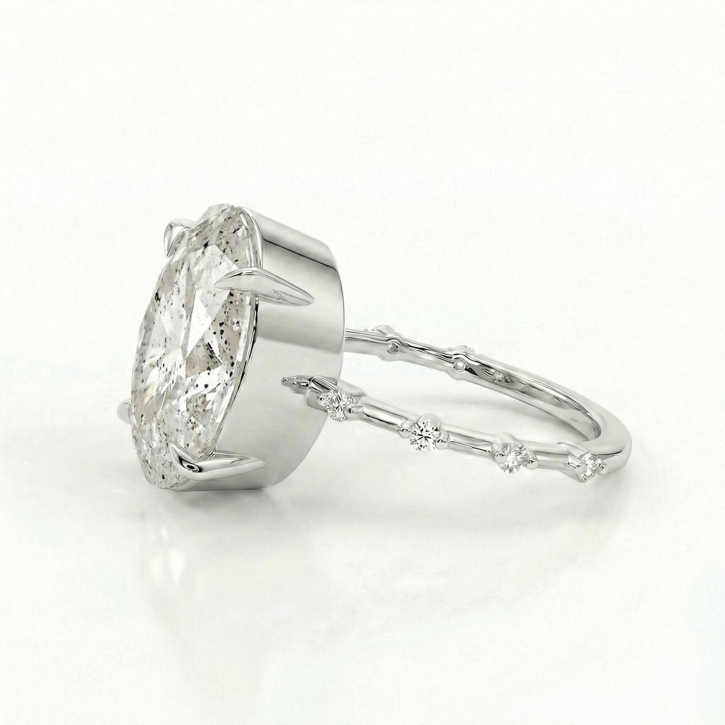 Salt and Pepper Diamond Galaxy Engagement Ring - Raw Diamond - Salt Pepper Diamond - OOAK Ring - Grey Diamond - Oval Diamond - Gray 5ct image #4