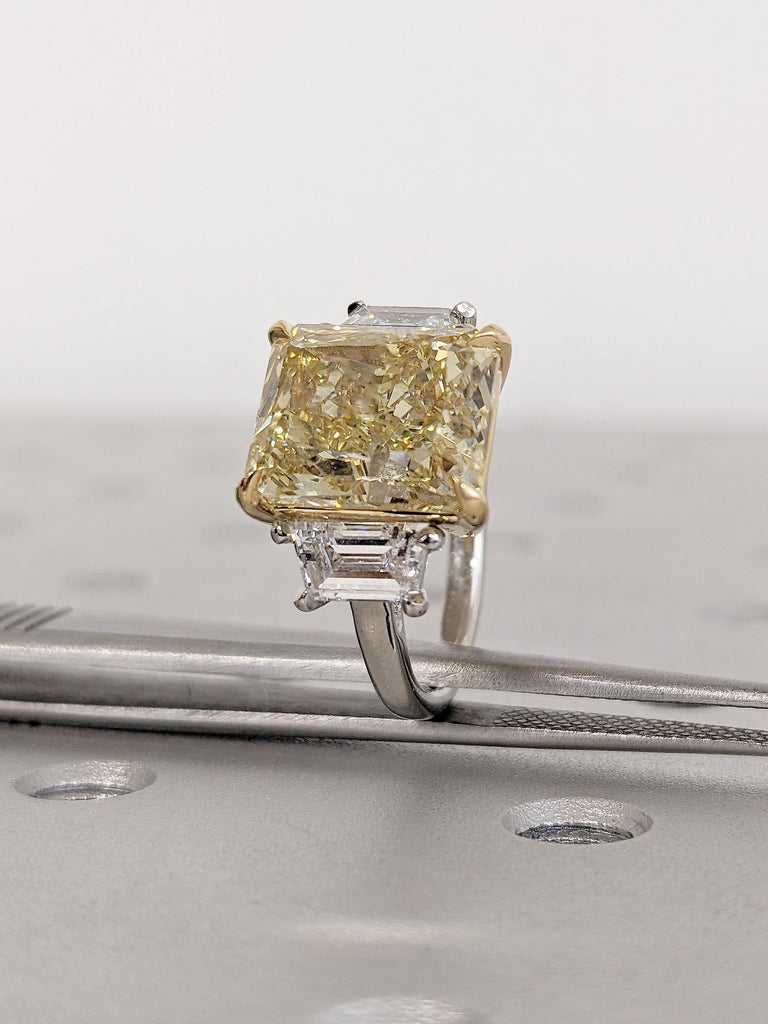 925 Silver Fancy Yellow Lab Grown Diamond Engagement Rings for Women | Radiant cut Three Stone Wedding Ring Anniversary Gift image #3
