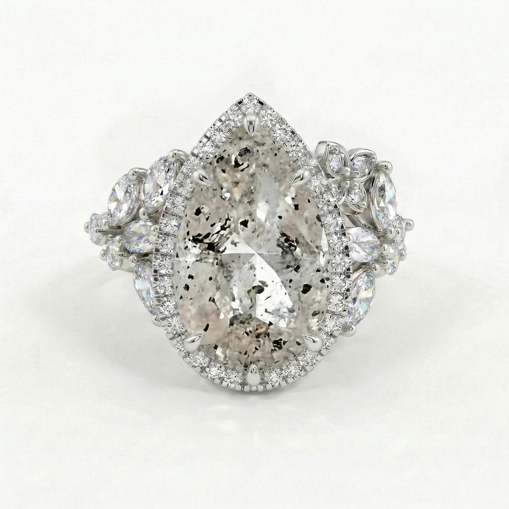 Salt and Pepper Diamond Galaxy Engagement Ring - Raw Diamond - Salt Pepper Diamond - OOAK Ring - Grey Diamond - Pear Diamond - Gray 4.5ct image #3